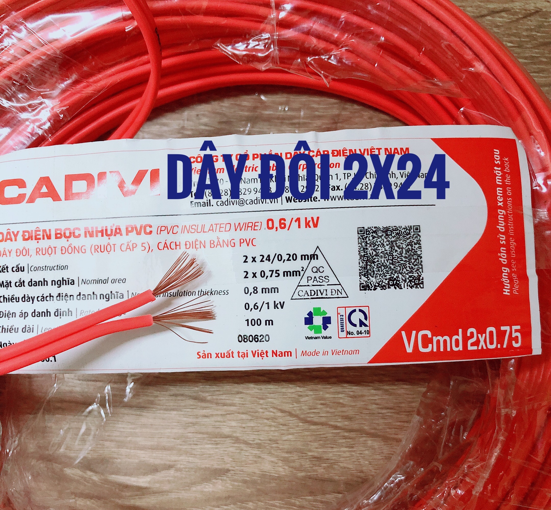 [HCM]Dây điện đôi 2x24 cadivi 100m