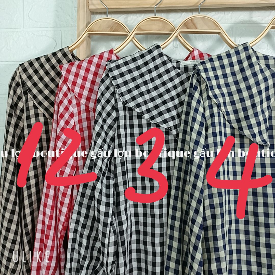 áo sơ mi kẻ caro cổ lá ảnh thật