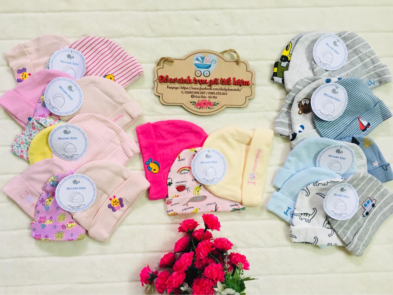 SET 3 MŨ NÓN MOMMY CHO TRẺ SƠ SINH-6M