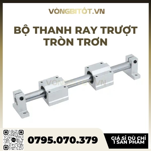 Bộ Thanh Trượt Tròn Trục 25 mm dài 1000mm (Gồm 2 thanh trượt tròn SC25 dài 1000mm + 4 Hộp SCS25 + 4 Kẹp SK25)