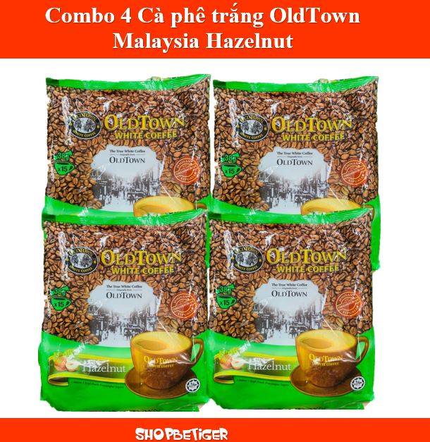 [HCM]Date 2024 Combo 4 bịch Cà phê trắng OldTown Malaysia Hazelnut