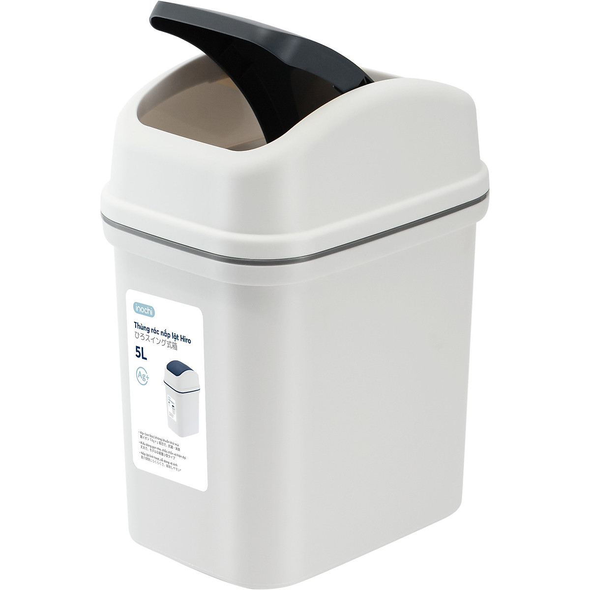 Thùng rác nắp lật 5L Hiro Nhật Bản (hàng xuất Nhật) công nghệ Ag+(ion bạc) kháng khuẩn khử mùi loại