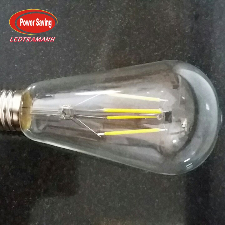 Bóng đèn LED thủy tinh ST64 cổ điển 4tim led đuôi vặn E27 Ánh sáng vàng