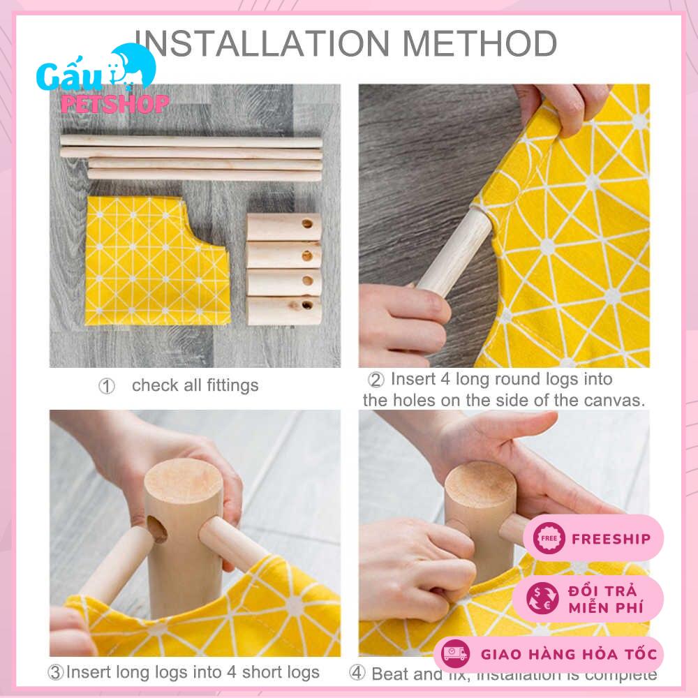 Giường gỗ bọc vải cho thú cưng chó mèo