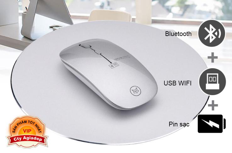 Chuột không dây Siêu xịn chuột bluetooth và usb wifi 2 trong 1 (sạc pin được) cho Macbook air Laptop mọi máy tính ok - ifox Q3plus