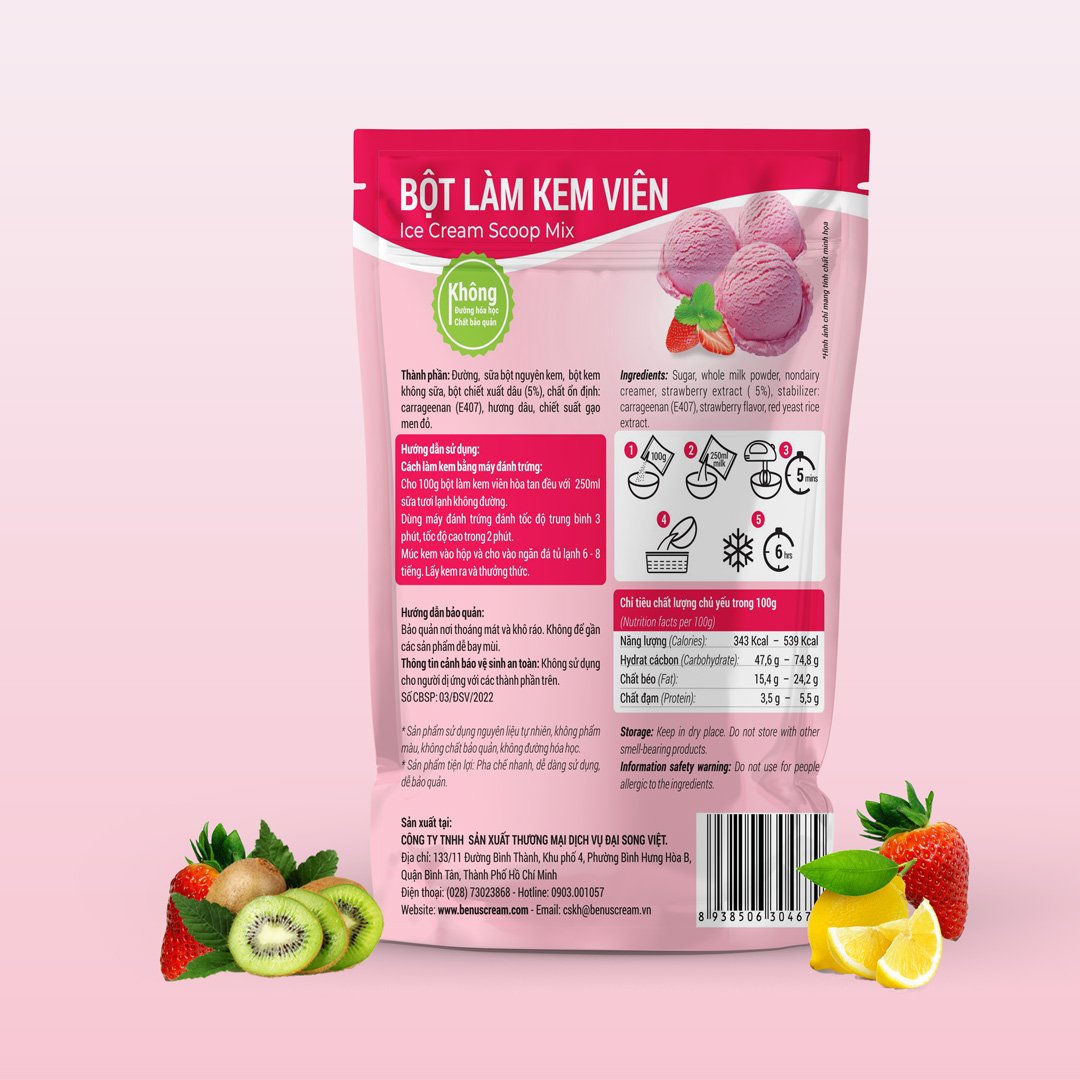 Bột làm kem viên-(Bột làm kem gia đình) Benuscream Túi 100gram