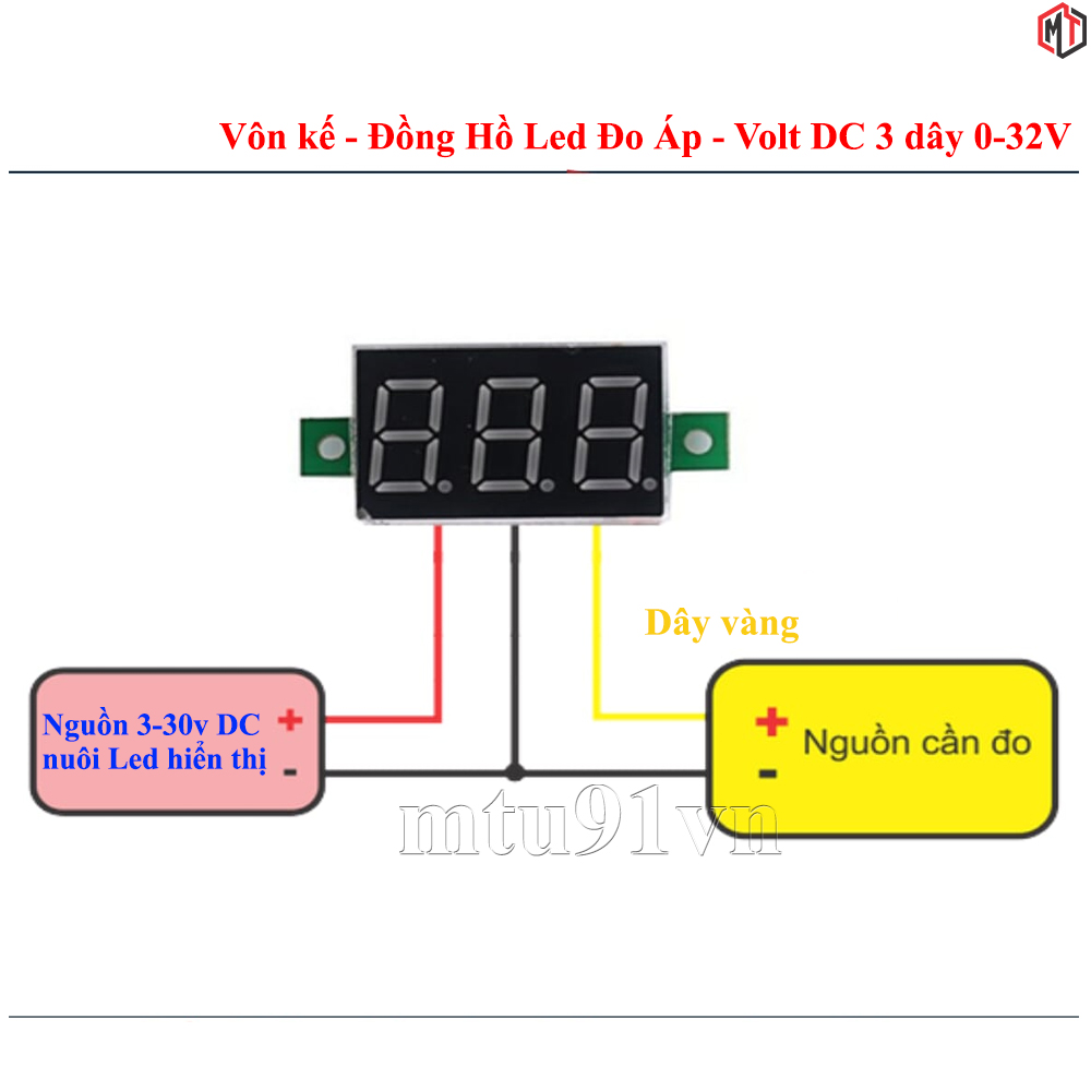 Vôn kế - Đồng Hồ Led Đo Áp - Volt DC 3 dây 0~30v