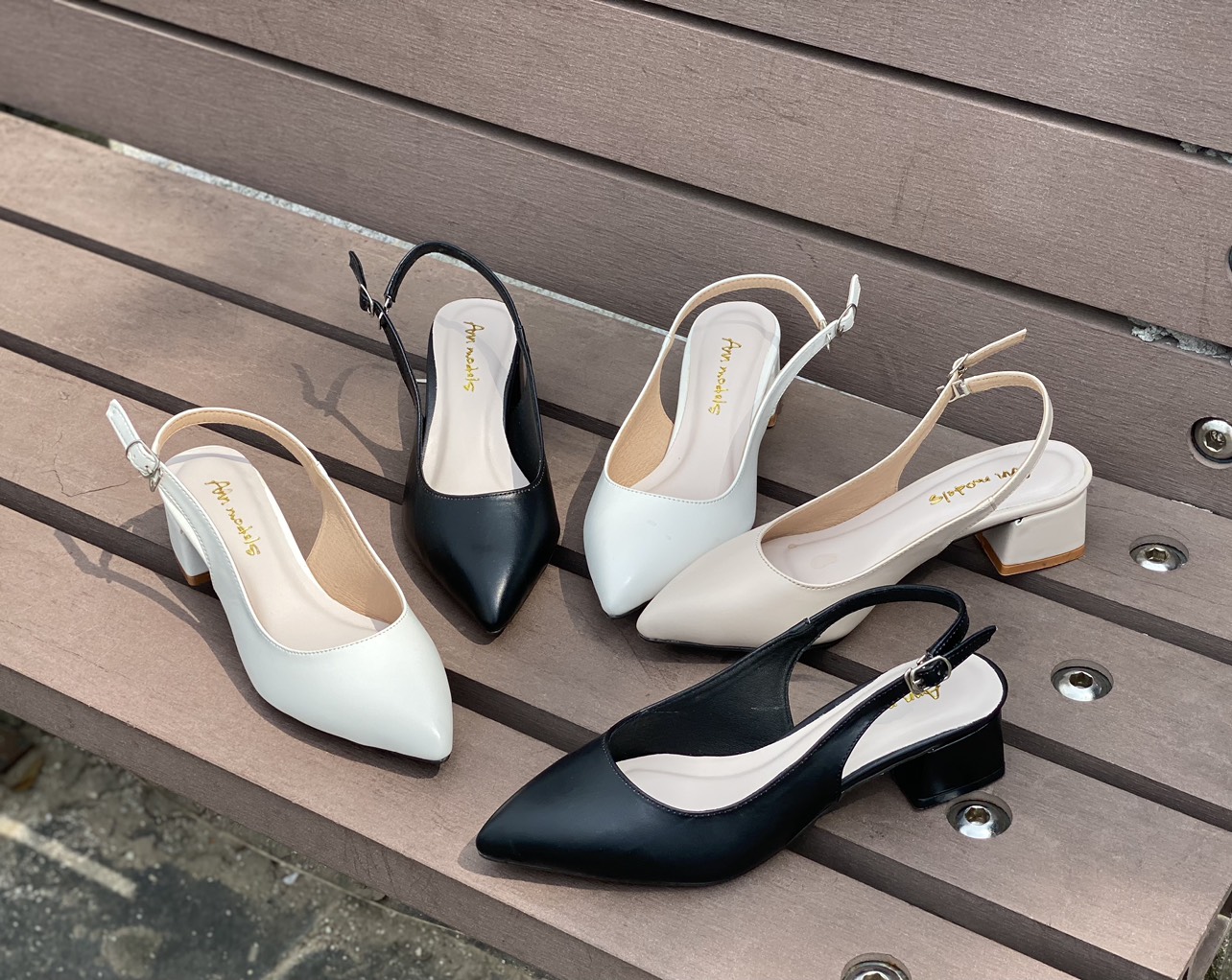 Giày Slingback gót vuông mũi nhọn 3phân da mềm  dáng chuẩn