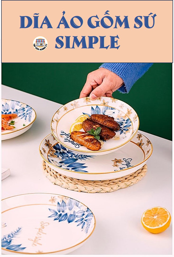 Dĩa tròn gốm sứ hoa văn SIMPLE (cỡ 8)