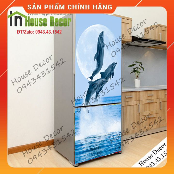 Miếng DECAl bóc Dán Tủ Lạnh - Phù Hợp Mọi Loại Tủ (Mẫu cá heo nhảy múa)