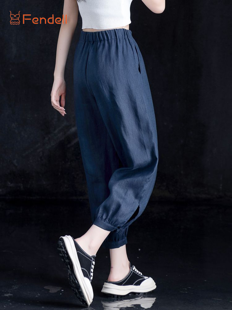 Quần Nữ Ice Silk Cotton Chiều Cao Eo Harun Rộng Thùng Thình Mùa Hè Mỏng Lanh Giản Dị Kiểu đèn Lồng Quần