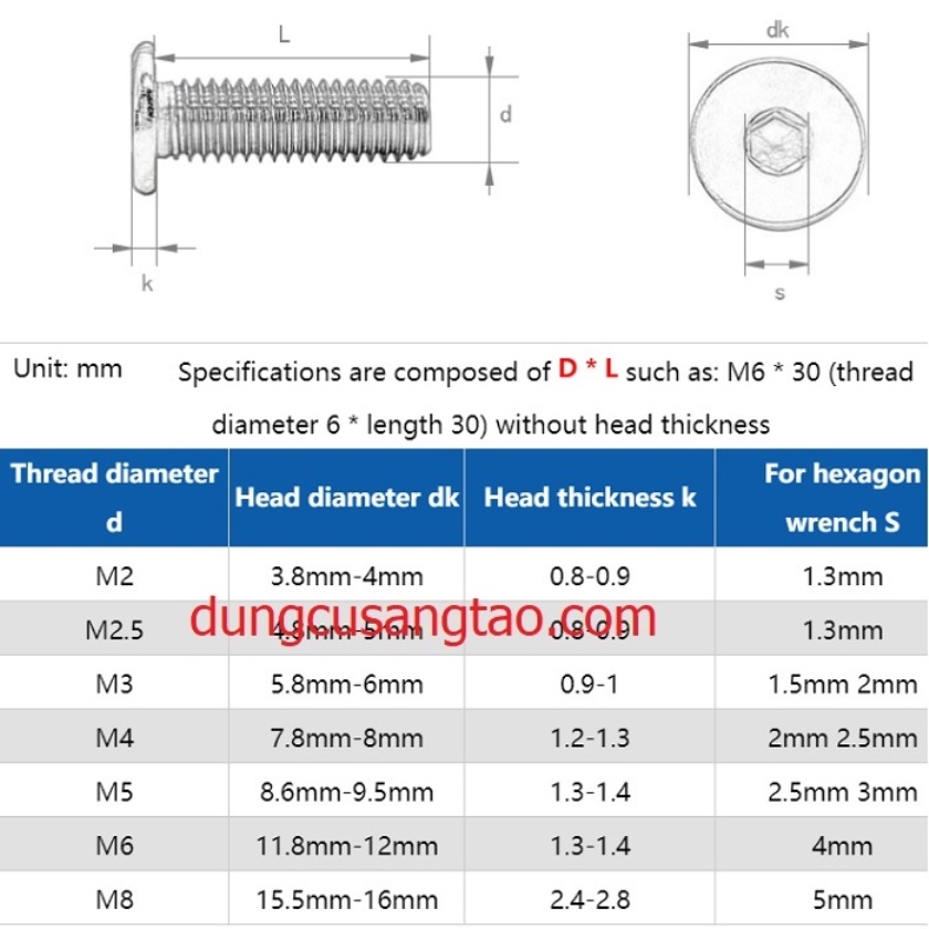 Ốc lục giác đầu phẳng Inox - Openbuilds (M5)