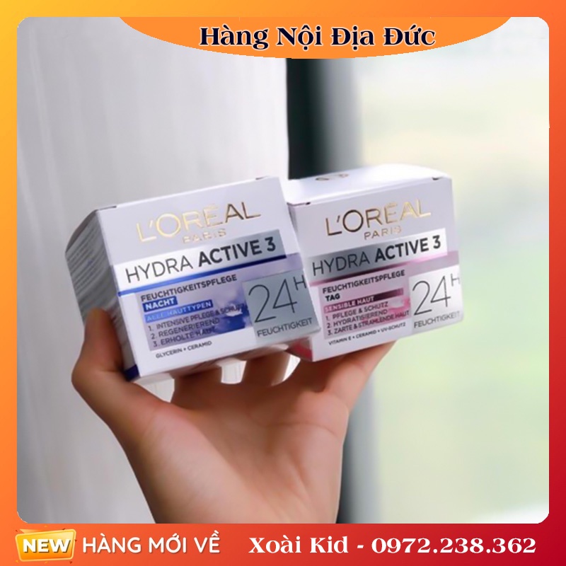Kem dưỡng da Loreal Hydra Active 3 24h - Nội địa Đức Đủ Bill