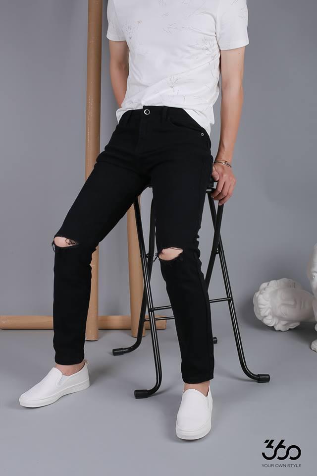 Quần jean  đen rách gối nam  cá tính ( đẹp khỏi bàn )