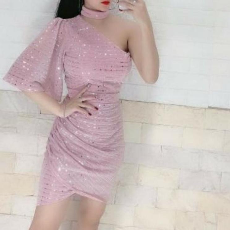 đầm body kim sa lệch vai rút nhúng