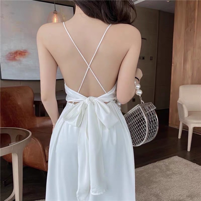 [HCM][mẫu mới 2021] đầm maxi đan dây thắt nơ lưng chất lụa mềm cao cấp