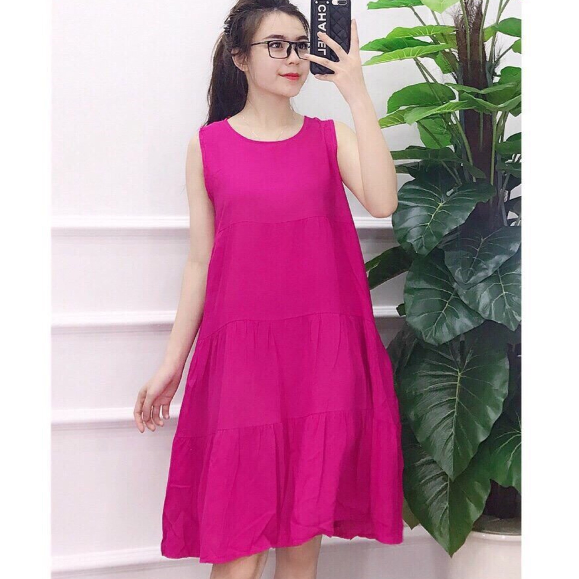 Váy lanh bầu mặc nhà chất mát