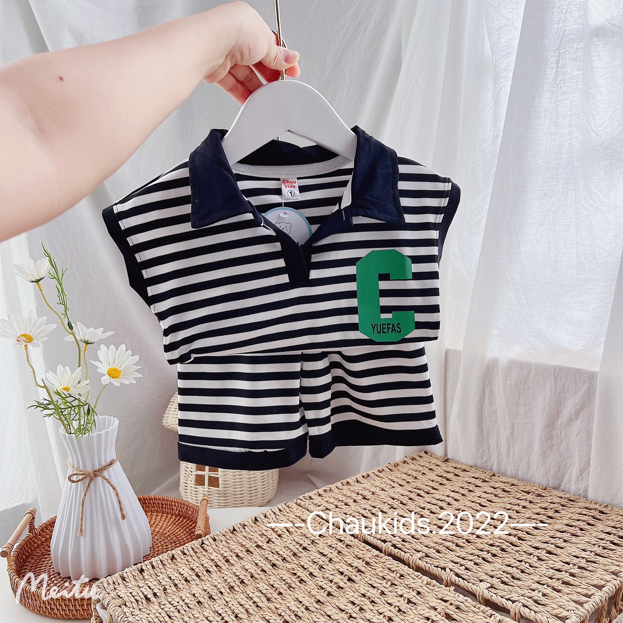Sale bộ 3 lỗ sọc coton cổ trụ mịn mềm đẹp cho bé trai