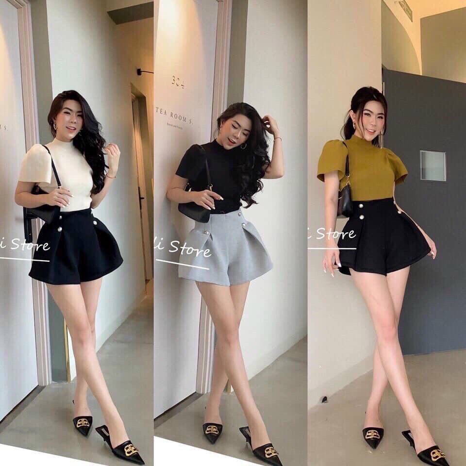 Áo gân cổ lọ tay ngắn phồng stype cổ điển TTSLA0339