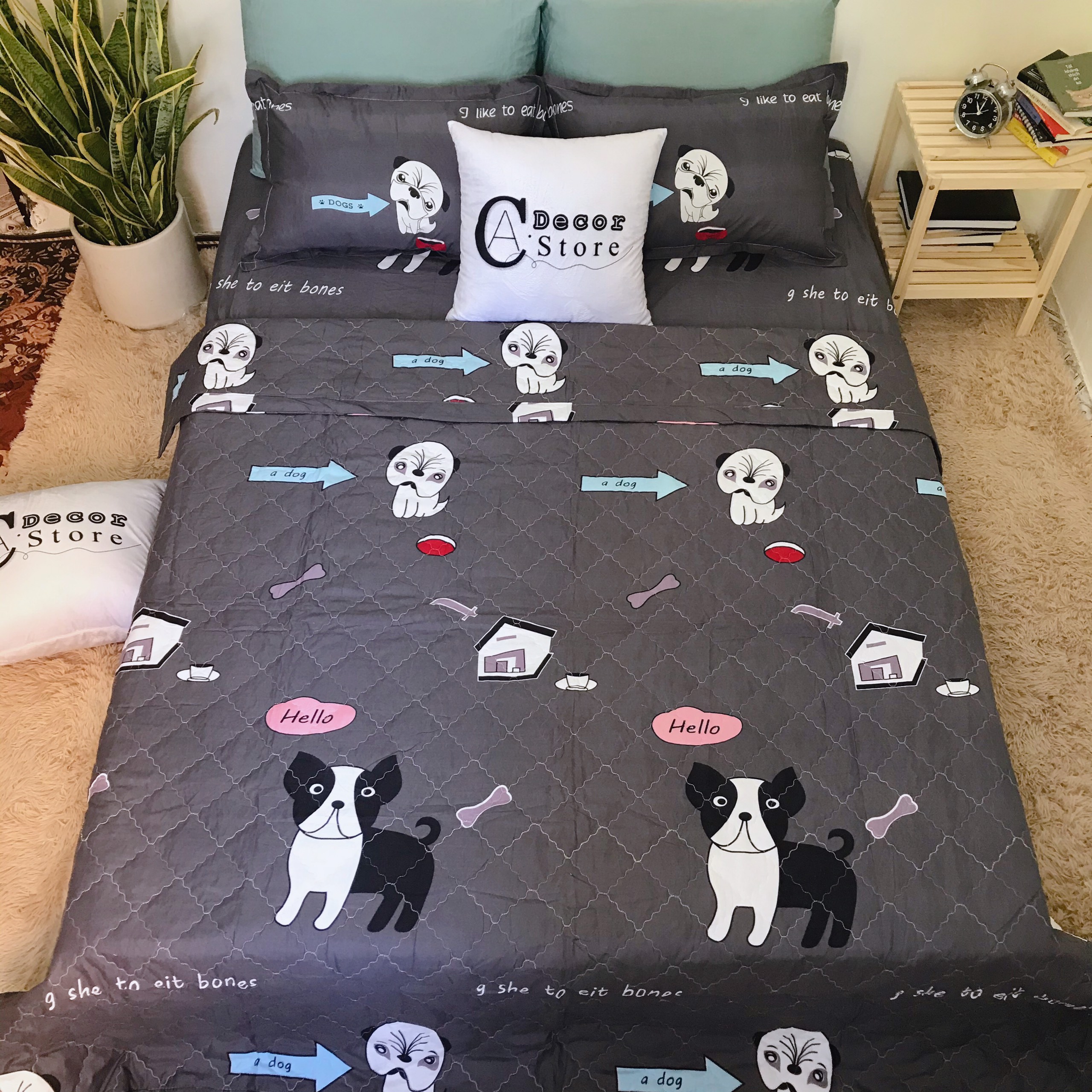 Bộ Chăn Ga Gối Cotton Poly Cún Nâu, Chất Liệu Thoáng Mát , Kích Cỡ Đa Dạng , By. C.A Decor Store