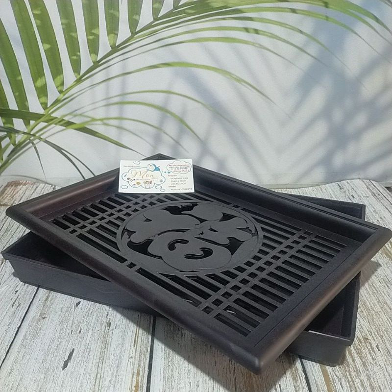 Khay Trà Vân Gỗ Việt Nhật Dạng Chữ Nhật Có Chân Kích Thước 35x23cm sang trọng kiểu dáng mới cho mọi nhà