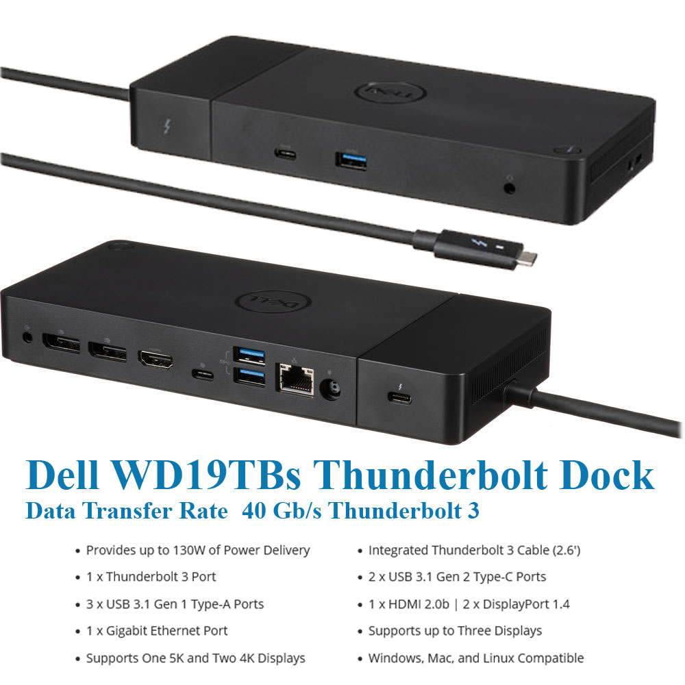 Bộ chuyển đổi Dell WD19S USB Type-C DELL WD19TBs Thunderbolt 4K 5K 8K Docking Station with 180W AC Adapter (0405)