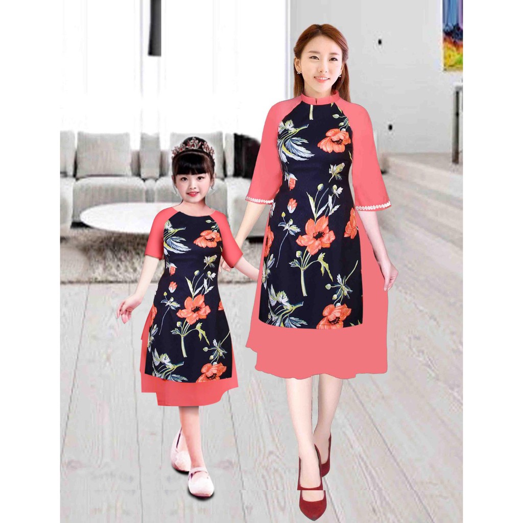 [HCM]Áo dài cách tân gấm in 3d mẹ và bé sản phẩm tốt với chất lượng độ bền cao và được cam kết sản phẩm y như hình