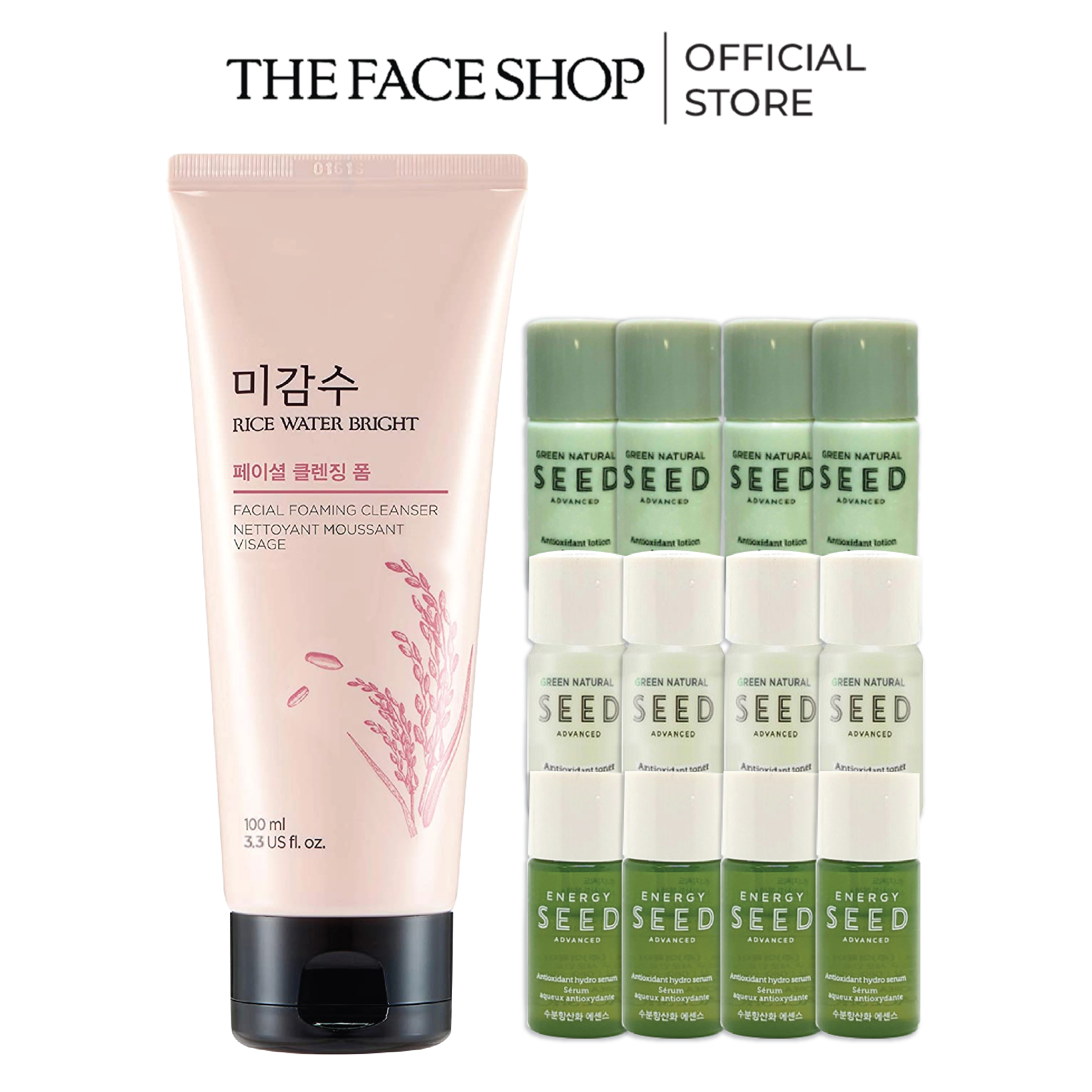 Combo Sữa Rửa Mặt Thefaceshop 100ml+Bộ Dưỡng Chăm Sóc Da (Sữa Dưỡng,Tinh Chất,Nước Cân Bằng) 5Mlx12