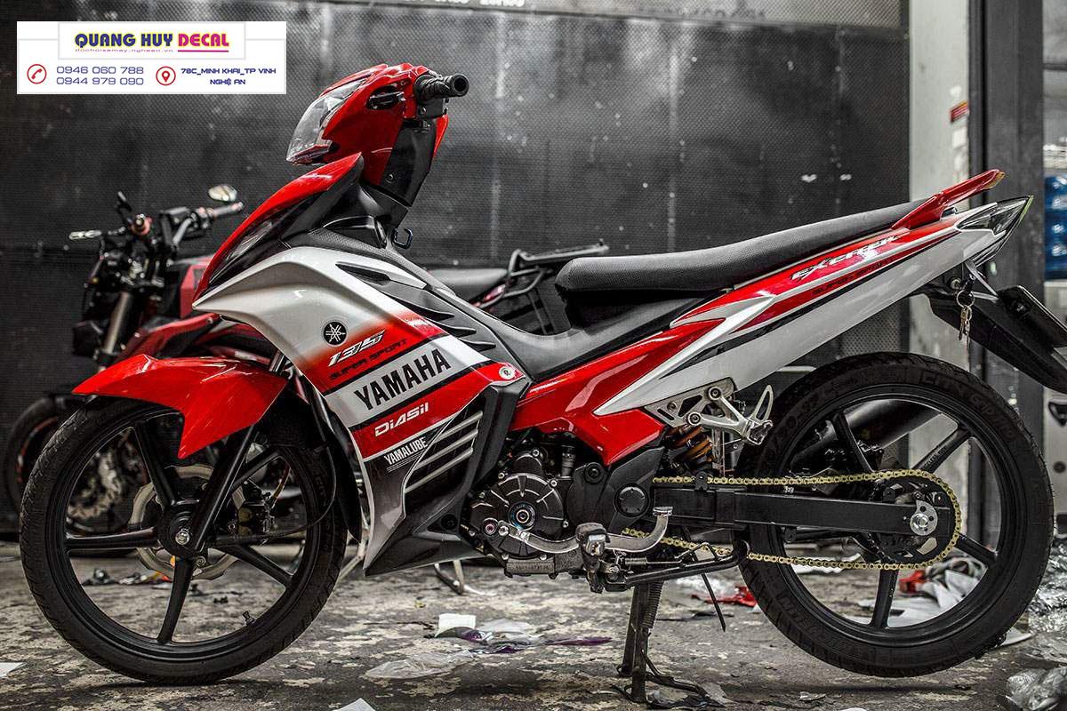 Tem trùm xe máy ex135 trắng đỏ yamaha - Độ tem xe máy ex135 thiết kế theo yêu cầu - Chế tem trùm xe máy exciter 135 rẻ đẹp