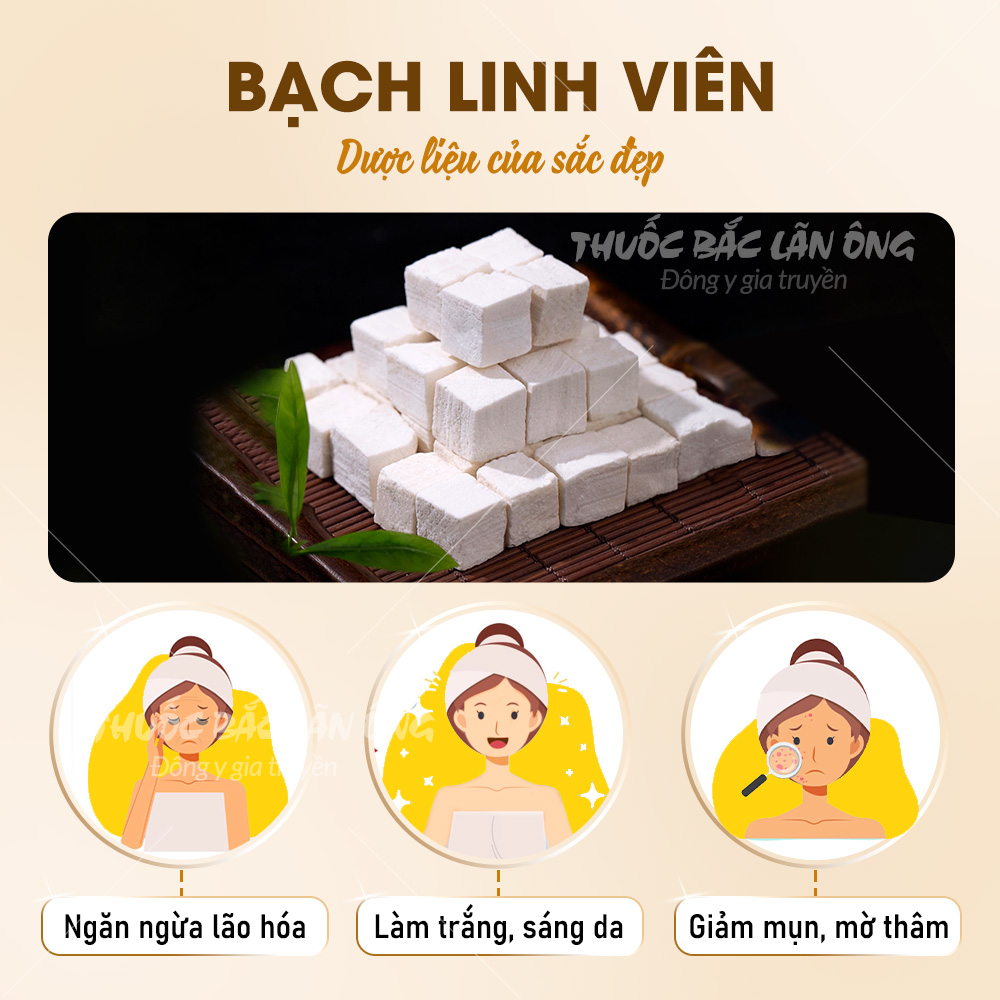 Bạch linh viên 500g, bạch phục linh, trắng, đẹp, không lẫn tạp chất - Lãn Ông
