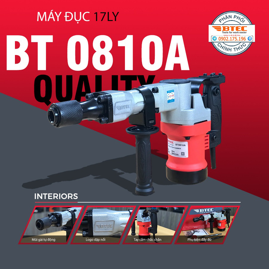 Máy đục bê tông BTEC BT0810A Công suất 1300w  Động cơ dây đồng 100%