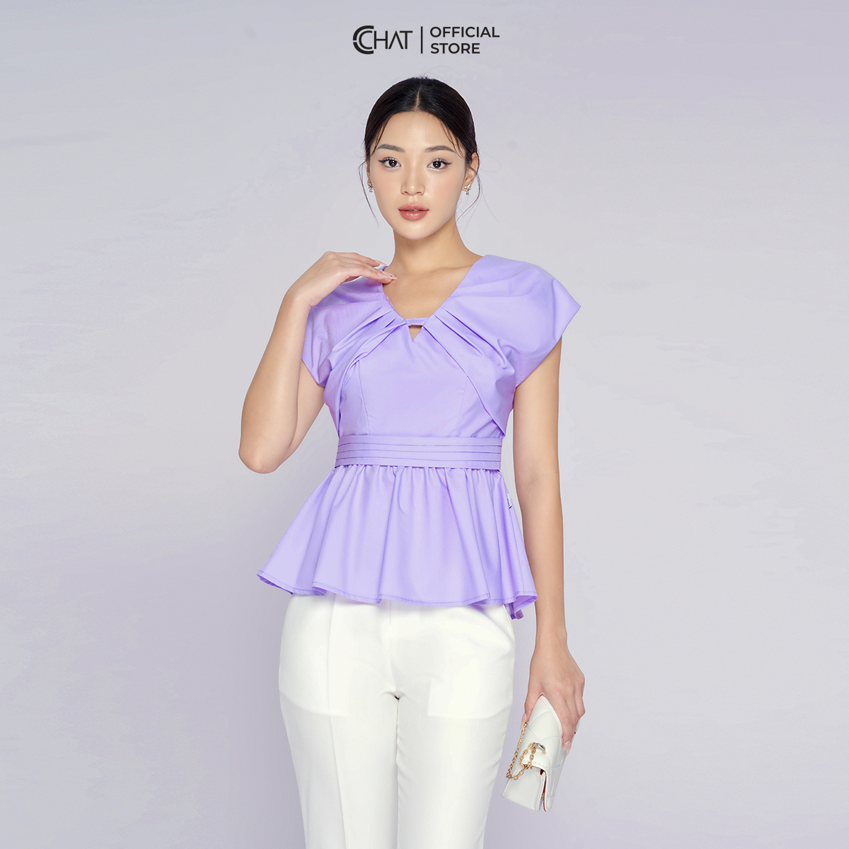 Áo kiểu nữ cchat chờm vai cổ v chất thô nhập khẩu 13anv2011pt