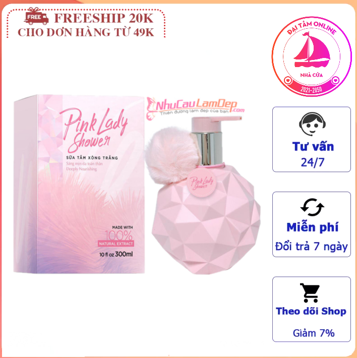 Sữa tắm xông trắng pink lady 300ml trắng hồng da, se khít chân lông