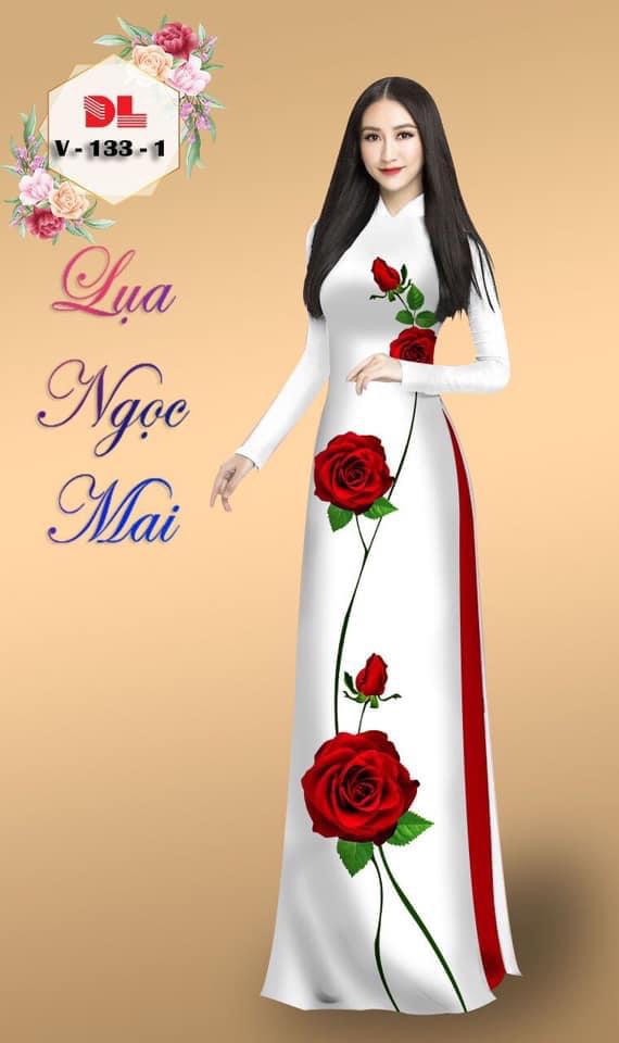 Vải may áo dài họa tiết hoa hồng chất lụa cao cấp mềm rủ mặc mát ,ảnh thật