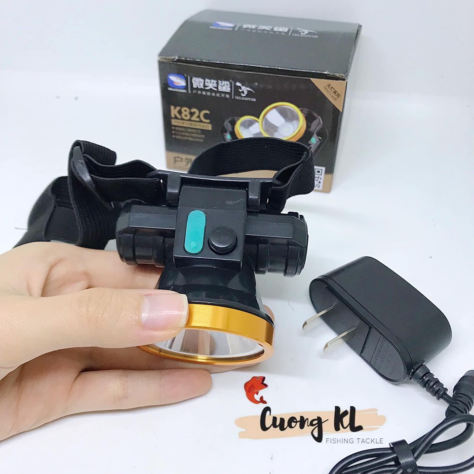 Đèn led đeo đầu sạc điện viền vàng