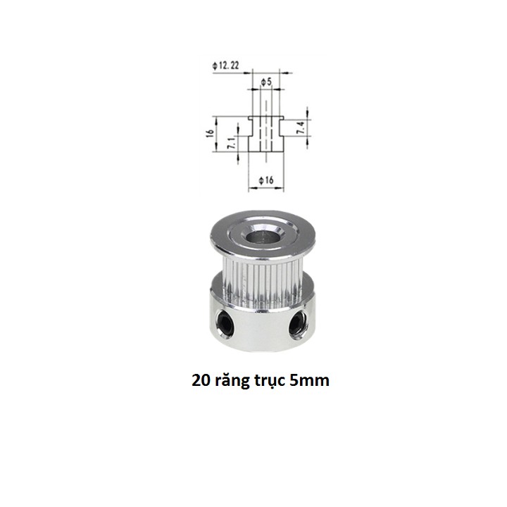 Pully Gt2 20 Răng 2 Trục Răng Lỗ 5mm
