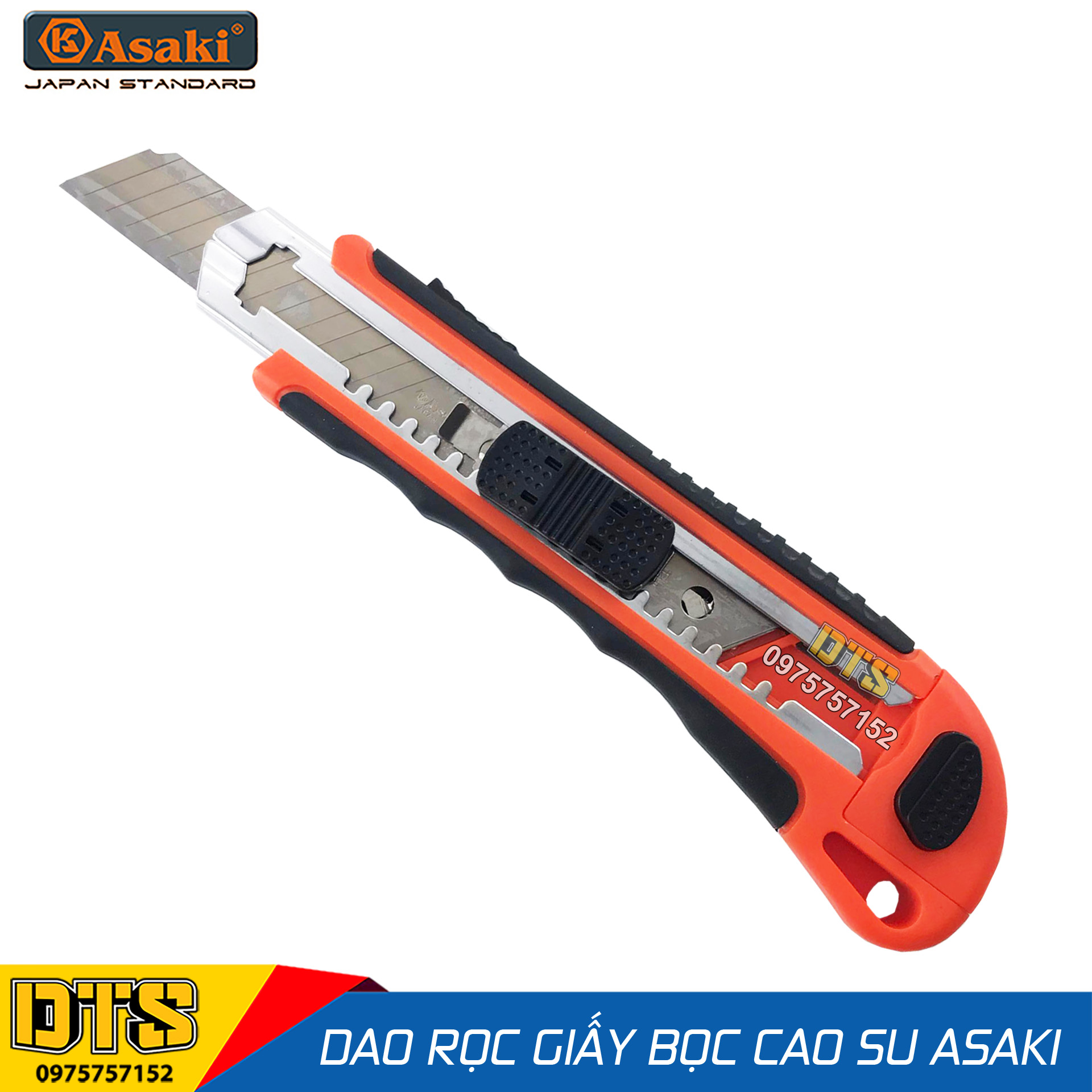 Dao trổ, dao rọc giấy cao cấp thép SK-5 Asaki AK-8747, thân bọc nhựa chống trượt (Kèm 3 lưỡi dao thay thế)