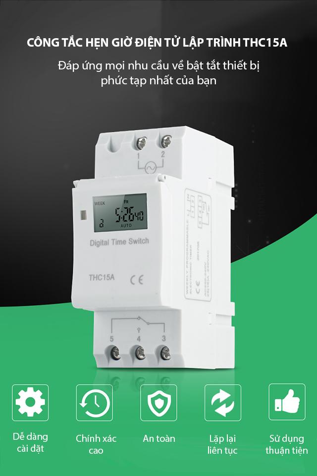 Công tắc hẹn giờ điện tử lập trình THC15A (Trắng)