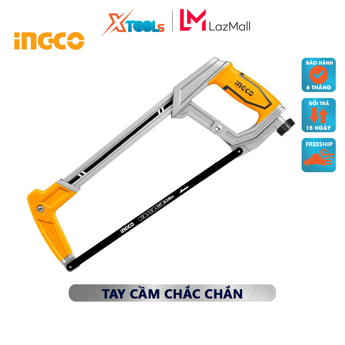Hacksaw frame ingco HHF3088 | Hacksaw portable size 300mm/12 inch handle aluminum ABS + TPR material cutting wood [genuine] [XTools]