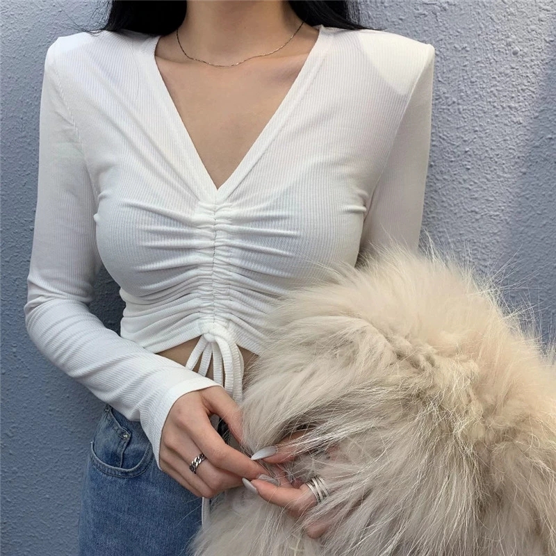 ÁO CROPTOP RÚT DÂY TAY DÀI a2