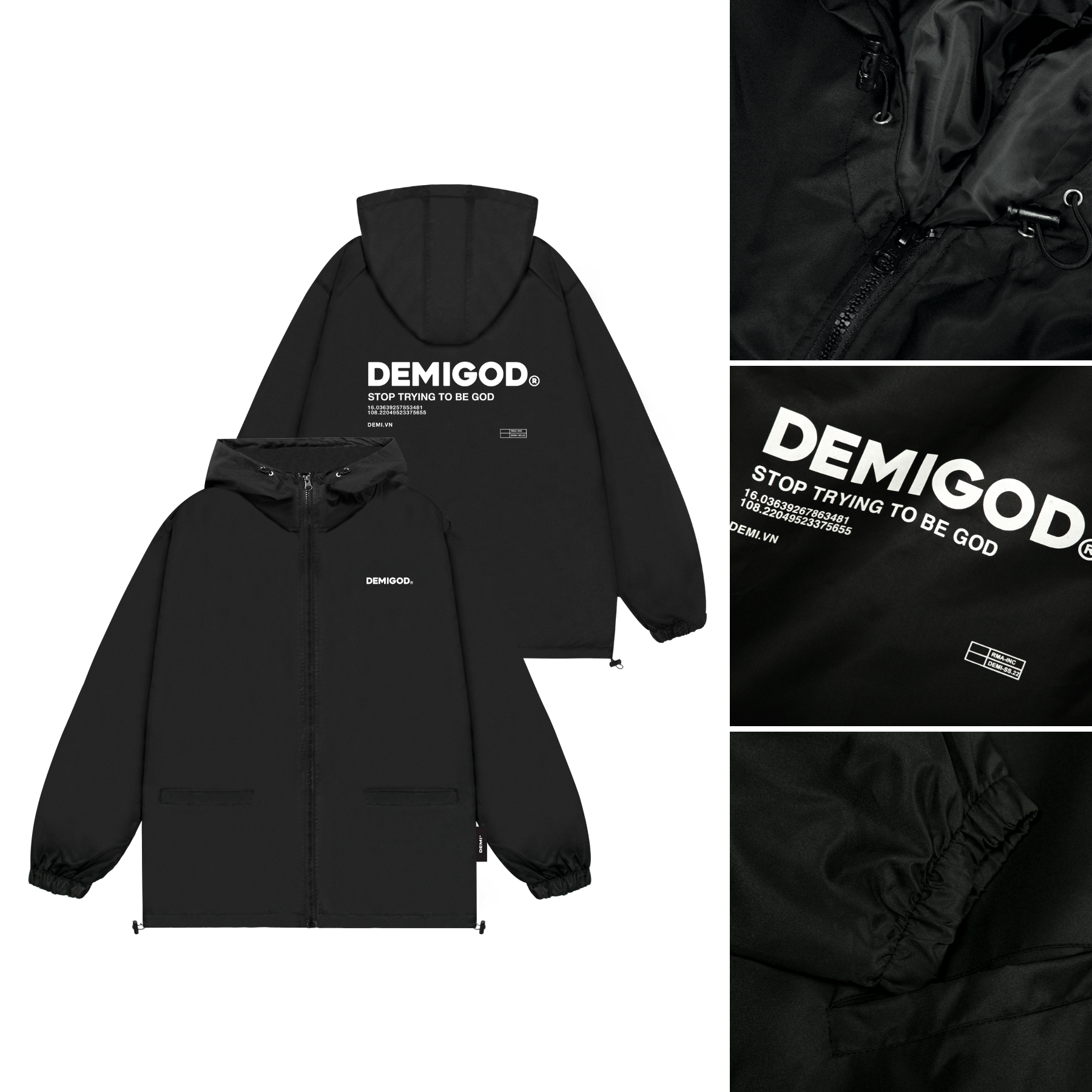 Áo khoác dù nam nữ form rộng áo khoác dù local brand có mũ màu đen local brand DEMI | DE-AK59
