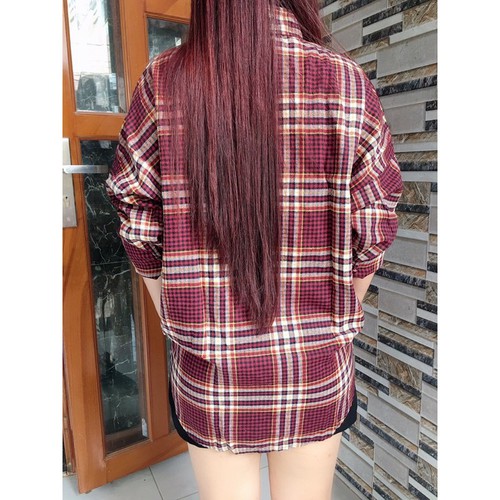 Áo sơ mi Oversize Caro đỏ đô