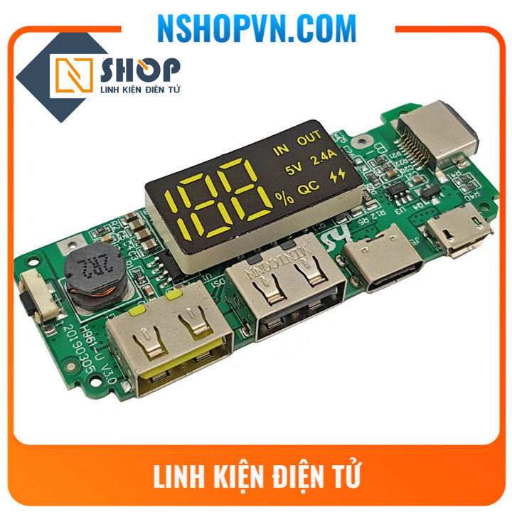 Mạch sạc dự phòng 2 cổng usb, iphone, micro usb và type-c 5v 2.4a