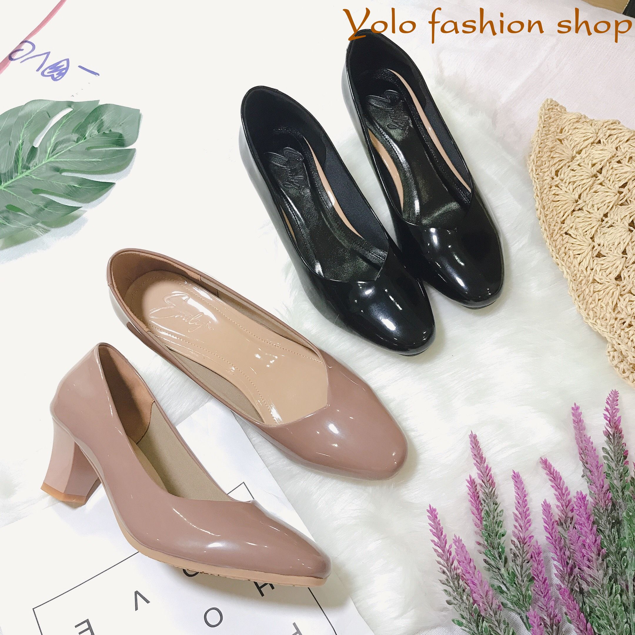 [Hoàn tiền 15%]Giày cao gót nữ da bóng đế trụ mũi vuông 5cm hàng VNXK da mềm êm chân - HC07