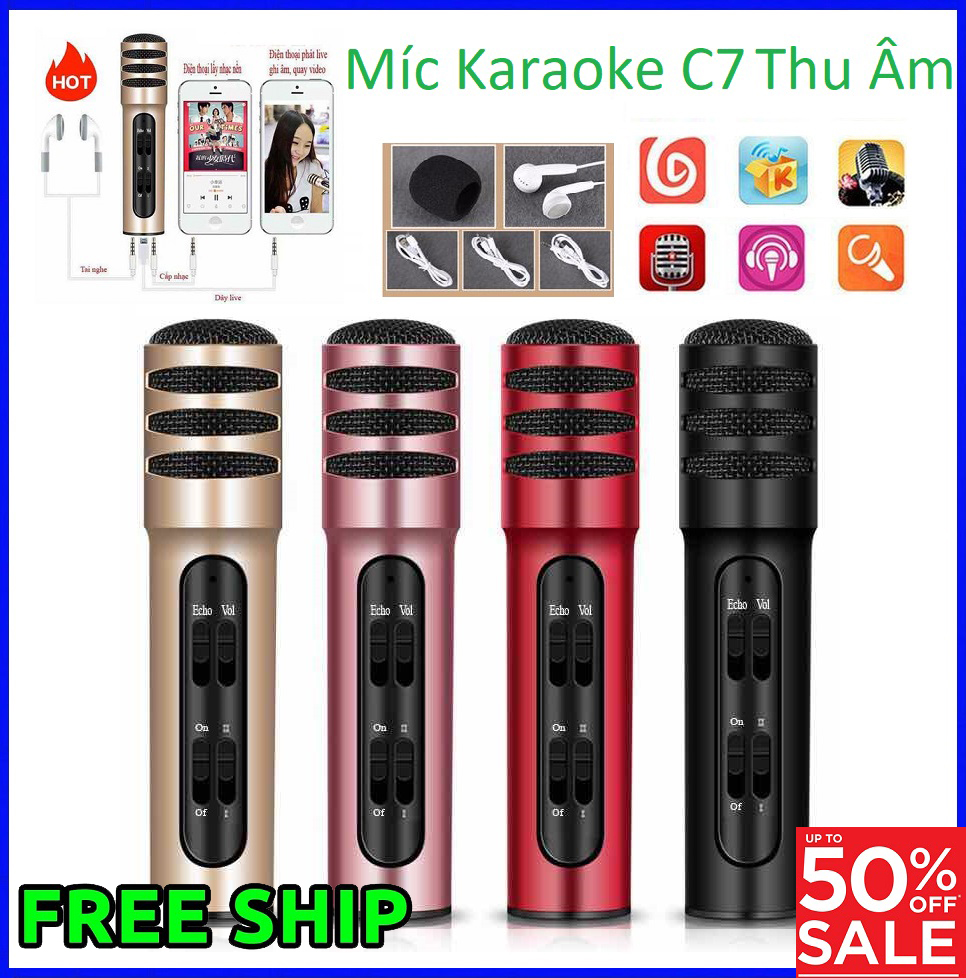 Mic Thu Âm Chuyên Nghiệp Cao Cấp C7,  Micro Thu Âm Karaoke Live Stream Bản Nâng Cấp. Mic Thu Âm Loại Xịn Chất Lượng Cao Cho Điện Thoại, Máy Tính, Livestream Online Cực Hay.