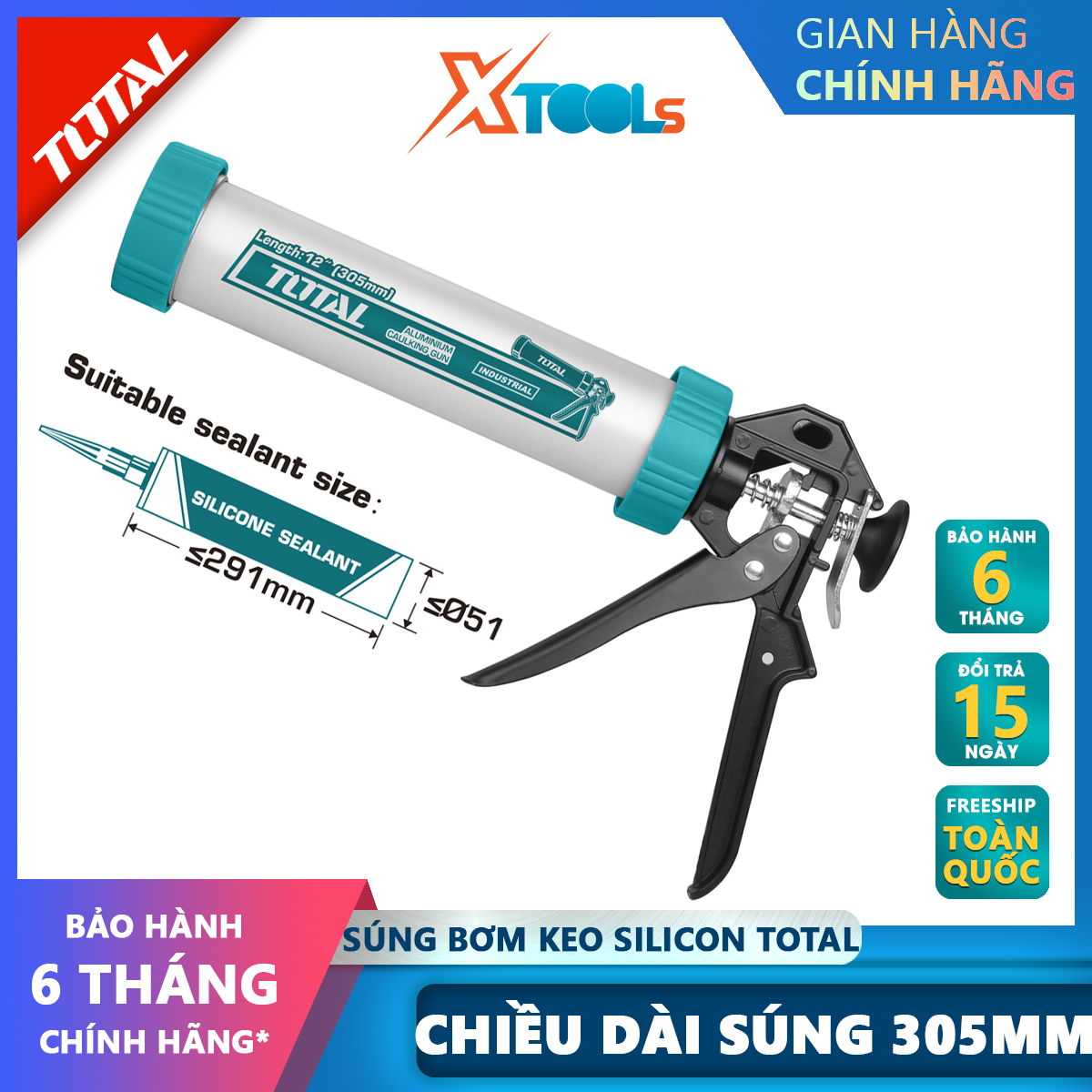 Total tht20112 aluminum body silicone sealant pump gun L 305mm diameter 55mm XTools silicone pump gun length