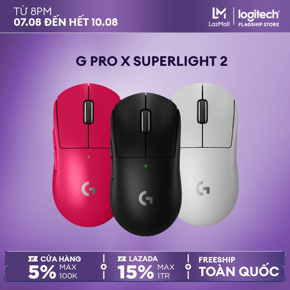 [Siêu sale 10.7- Giảm 40%]Chuột gaming Logitech G PRO X SUPERLIGHT 2 Lightspeed - Nhẹ 60g, Switch LightForce, Cảm biến Hero 2, DPI 32K