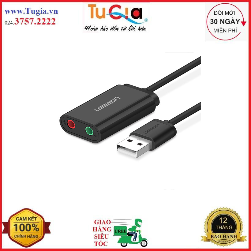 Cáp Chuyển USB ra Headphone và Microphone Jack 3.5mm UGREEN 30724-Hàng Chính Hãng