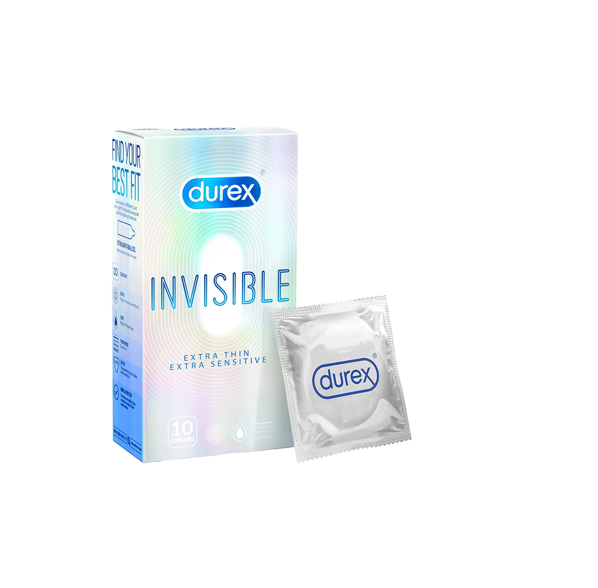 [CHE TÊN] Bao Cao Su Durex Invisible Siêu Mỏng 0.01mm Size 52mm Invisible Extra Thin Extra Sensitive - Ba Con Sói For Man