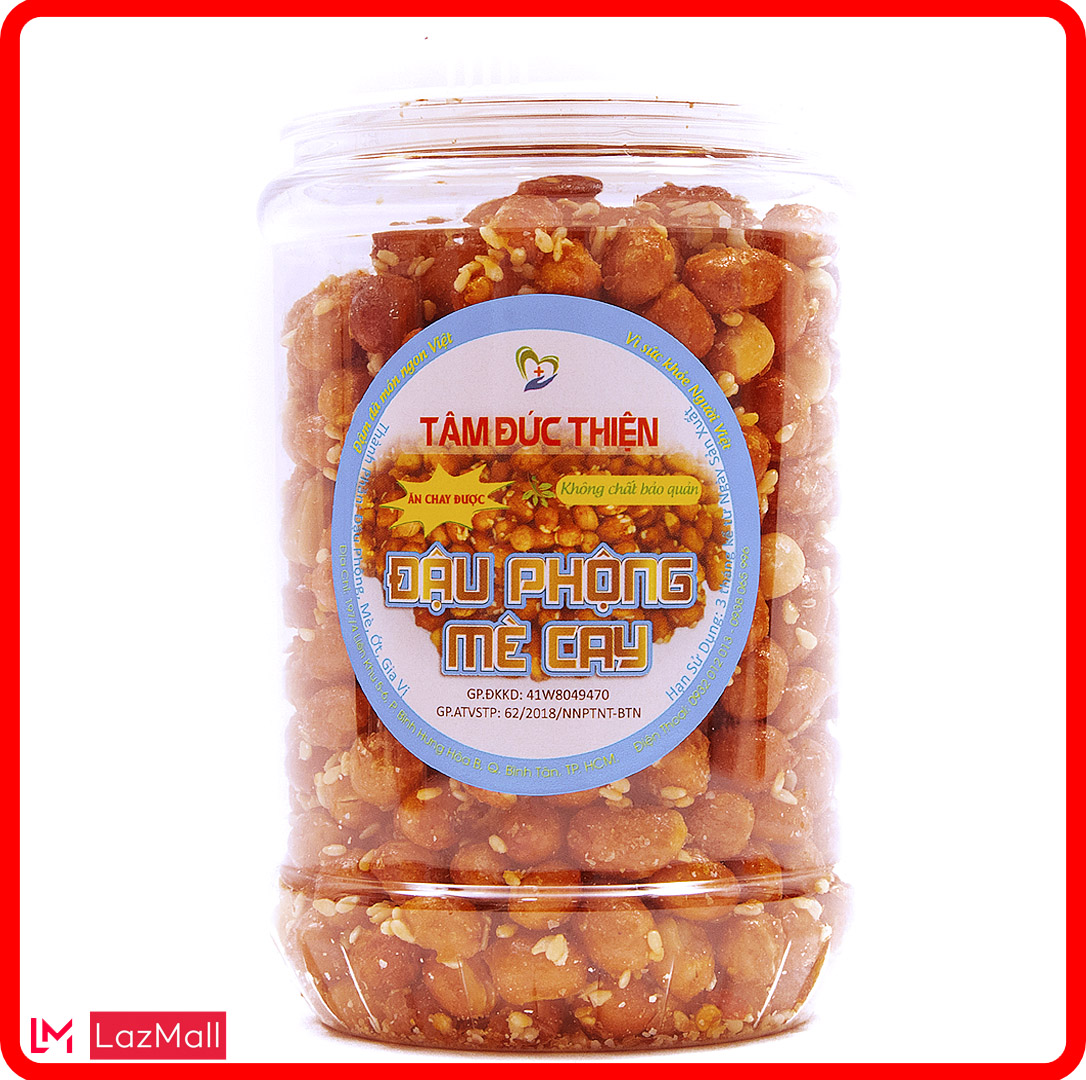 Hộp Đậu Phộng Mè Cay 255GR Tâm Đức Thiện Thực Phẩm Đóng Gói Đóng Hộp Ăn Liền đồ ăn vặt bánh kẹo quà Tết